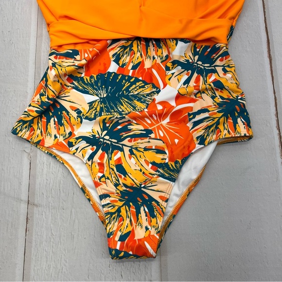 V Neck Push Up One Piece Swimsuit Women Floral Print Sexy Bathing Suit Plunging - Picture 9 of 17